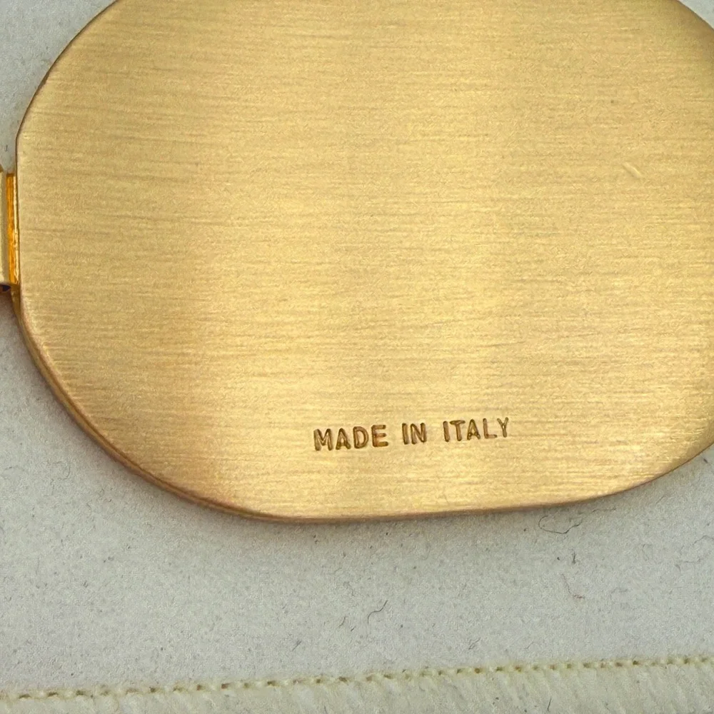Dunhill Made in Italy Gold-Tone & Black Textured Leather Oval Keychain Key Fob‎